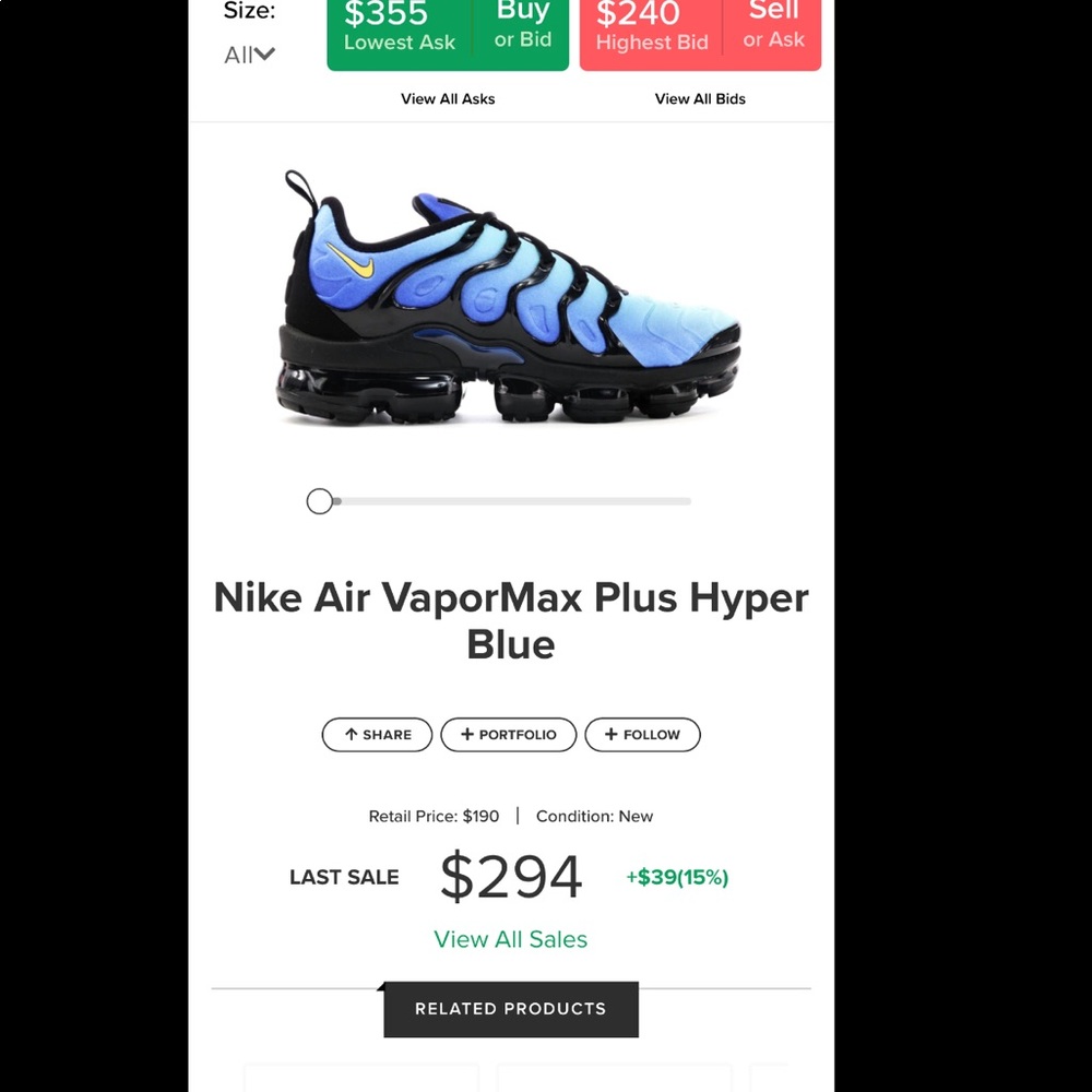 SZ10.5)Nike VaporMaxPlus Hyper Blue/185$